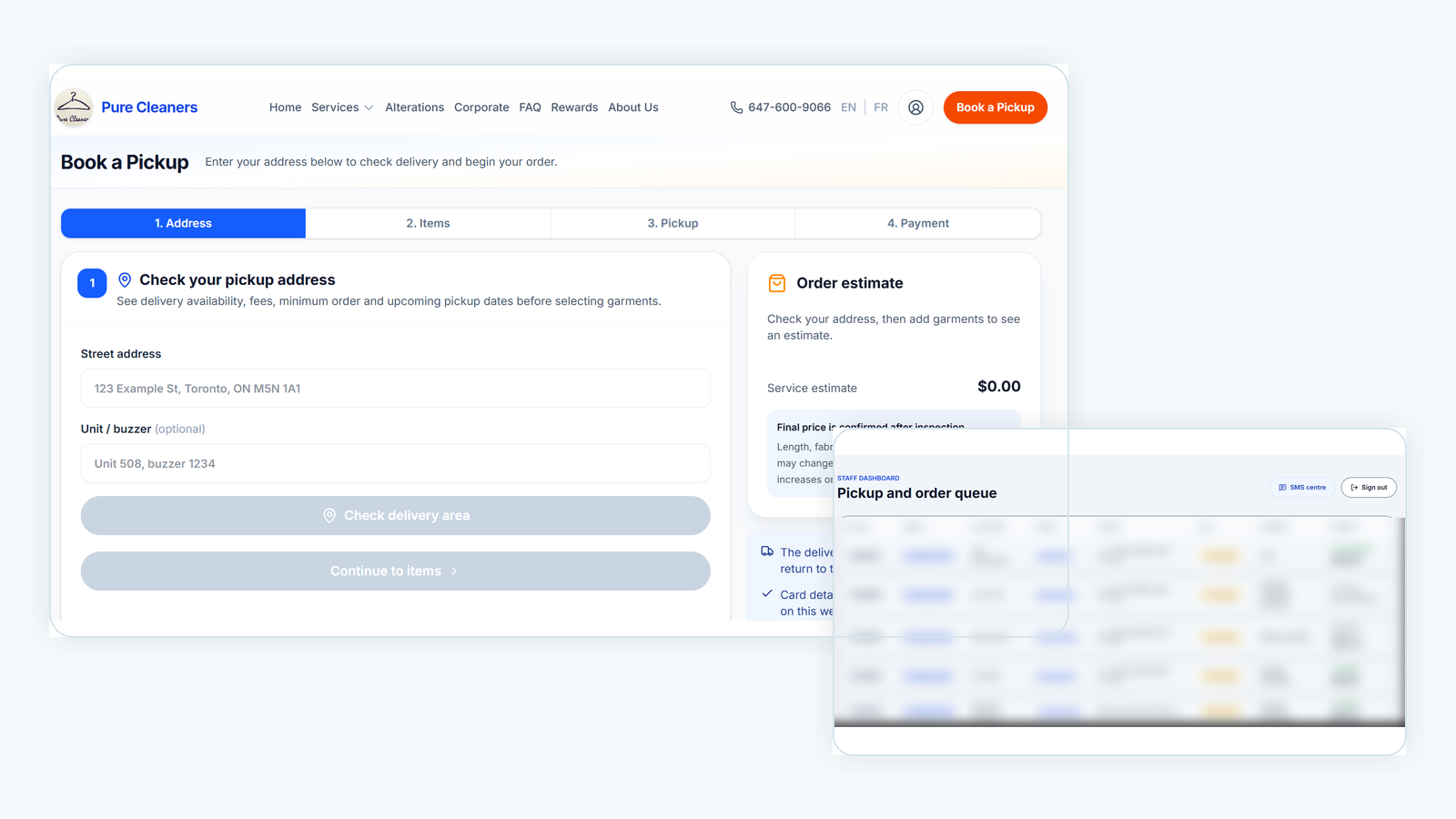 Pure Cleaners production system interface